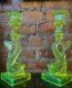 Pair Vaseline Glass Koi Fish Dolphin Candlesticks Candle Holders Mma Imperial