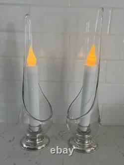 Pair Viking Taperglow 11 Swung Glass Candle Holders Sterling Silver Bass Clear