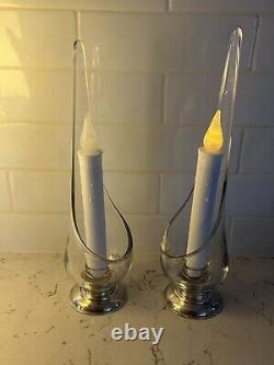 Pair Viking Taperglow 11 Swung Glass Candle Holders Sterling Silver Bass Clear