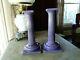 Pair Vintage Column Candlesticks Art Deco By Cambridge Glass Co Helio Purple