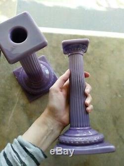 Pair Vintage Column Candlesticks Art Deco by Cambridge Glass Co Helio Purple