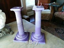 Pair Vintage Column Candlesticks Art Deco by Cambridge Glass Co Helio Purple