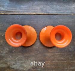 Pair Vintage Czech Glass 8 Candlesticks Candle Holders Orange Cobalt