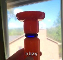 Pair Vintage Czech Glass 8 Candlesticks Candle Holders Orange Cobalt