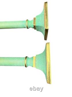 Pair Vintage Verdigris Brass Candlesticks Heavy Column Taper Holders 9