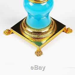 Pair Vintage to Antique Candleholders French blue opaline glass Ormolu mounts