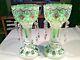 Pair Vtg. Bohemian Cut Glass Overlay Decorated Mantle Lusters With Crystal Prisms