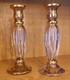 Pair Vtg Cristallerie Italian Candle Holders Hand Blown Art Glass Gold Leaf