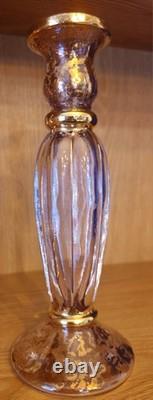 Pair Vtg Cristallerie Italian Candle Holders Hand Blown Art Glass Gold Leaf