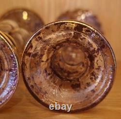 Pair Vtg Cristallerie Italian Candle Holders Hand Blown Art Glass Gold Leaf