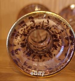 Pair Vtg Cristallerie Italian Candle Holders Hand Blown Art Glass Gold Leaf
