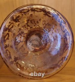Pair Vtg Cristallerie Italian Candle Holders Hand Blown Art Glass Gold Leaf