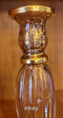 Pair Vtg Cristallerie Italian Candle Holders Hand Blown Art Glass Gold Leaf