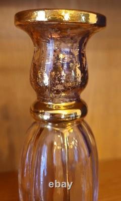 Pair Vtg Cristallerie Italian Candle Holders Hand Blown Art Glass Gold Leaf