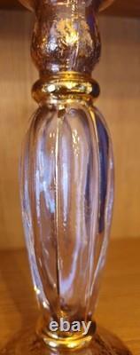 Pair Vtg Cristallerie Italian Candle Holders Hand Blown Art Glass Gold Leaf
