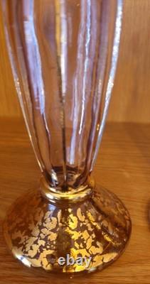 Pair Vtg Cristallerie Italian Candle Holders Hand Blown Art Glass Gold Leaf