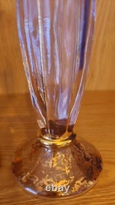 Pair Vtg Cristallerie Italian Candle Holders Hand Blown Art Glass Gold Leaf