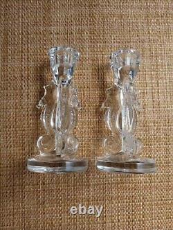 Pair Waterford SEAHORSE Crystal 6 Candle Holders Candlesticks