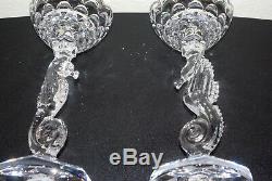 Pair Waterford Seahorse Pillar Candlesticks, Candle Holder, Lead Crystal, 11 1/4