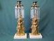Pair Antique Bronze Candelabra Candle Holder Glass Prisms Marble Base Colonial