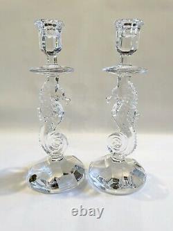 Pair of 11.5 Waterford Clear Crystal Seahorse Candle Holders