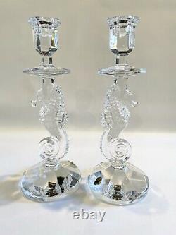 Pair of 11.5 Waterford Clear Crystal Seahorse Candle Holders