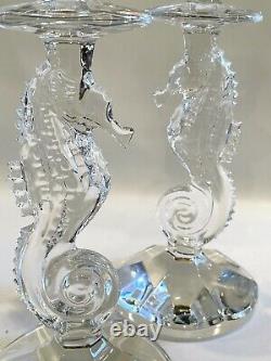 Pair of 11.5 Waterford Clear Crystal Seahorse Candle Holders