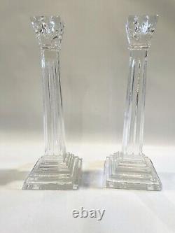 Pair of 11 Waterford Clear Crystal Column Candle Holders