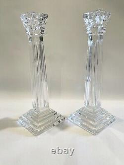 Pair of 11 Waterford Clear Crystal Column Candle Holders