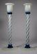 Pair Of 12 Fry Foval Delft Hand Blown Blue Glass Candlesticks
