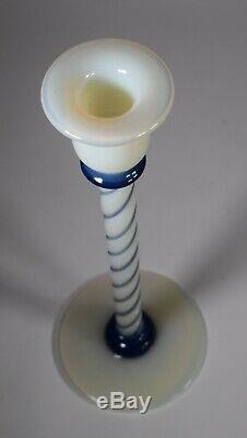 Pair of 12 Fry Foval Delft Hand Blown Blue Glass Candlesticks