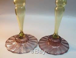 Pair of 12 STEUBEN Purple & Amber Art Glass Candle Holders c. 1930s antique