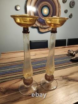 Pair of 18 Inch Murano/Italian Glass Candle Holders/Pristene