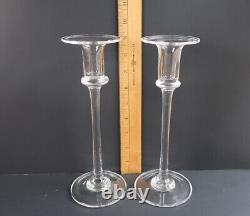 Pair of 2 Simon Pierce Cavendish 9.25 Taper Candlestick Candle Holders Glass