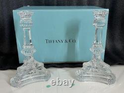 Pair of 2 Tiffany & Co Koi Dolphin Fish Crystal Candlestick Holders Signed 8.25