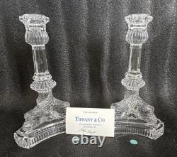Pair of 2 Tiffany & Co Koi Dolphin Fish Crystal Candlestick Holders Signed 8.25