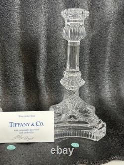 Pair of 2 Tiffany & Co Koi Dolphin Fish Crystal Candlestick Holders Signed 8.25