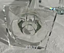 Pair of 21 Tall Elegant Heavy Crystal Reeded Candlesticks withMirrored Bottom