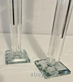 Pair of 21 Tall Elegant Heavy Crystal Reeded Candlesticks withMirrored Bottom