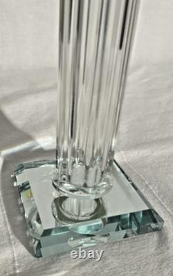 Pair of 21 Tall Elegant Heavy Crystal Reeded Candlesticks withMirrored Bottom