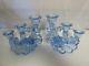 Pair Of 3 Stick Candle Holders By Cambridge Caprice Moonlight Blue Glass Lovely
