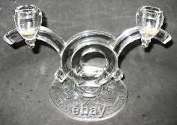 Pair of Art Deco Cambridge Glass Firenze Etching Pristine Double Candle Holders