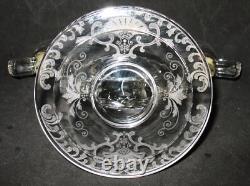 Pair of Art Deco Cambridge Glass Firenze Etching Pristine Double Candle Holders