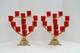 Pair Of Brass Heart Shape Church Votive Candle Holders With Red Glass (q#397ab)