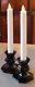 Pair Of Baccarat Black Regence Short Candleholders Withbattery Operated Candles
