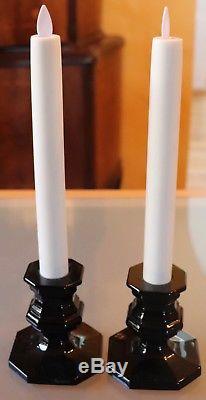 Pair of Baccarat Black Regence Short Candleholders withBattery Operated Candles