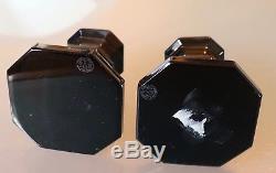 Pair of Baccarat Black Regence Short Candleholders withBattery Operated Candles