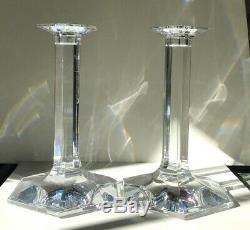 Pair of Baccarat Crystal Candlesticks Hex Hexagon Shape one has chip