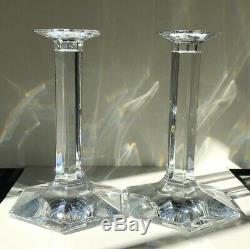 Pair of Baccarat Crystal Candlesticks Hex Hexagon Shape one has chip