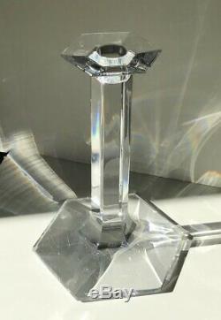 Pair of Baccarat Crystal Candlesticks Hex Hexagon Shape one has chip